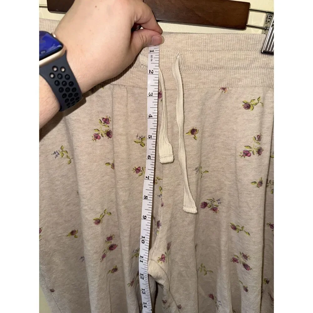 Aerie Floral French Terry Joggers Medium Beige Rose Print Drawstring Sweatpants - Picture 8 of 10